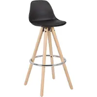Happyment Hoge Barkruk Nevlo - Zithoogte 75cm - Zwart - Set van 1 - Keuken - Barstoelen - Met rugleuning - Kunstleer - Bruin frame