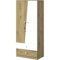 Minio , schuifdeurkast, garderobekast "Nantes" 80 cm, uitvoering: ambachtelijk eikenhout/mat wit