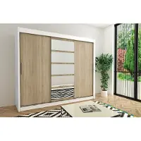 Minio Garderobekast 250 cm, model ROMA 1, wit / Sonoma eikenhout