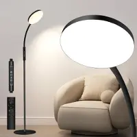 Rosikey Standaardlamp voor woonkamer, zwart, LED leeslamp, dimbaar. - 20.000 lux lichttherapie, 5 lichtkleuren, 10 helderheidsniveaus. Vloerlamp geschikt voor kinderkamer, kantoor of hoek