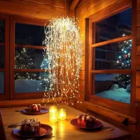 Rosikey LED-waterfalllichtketting met 200 LED's, voor gebruik met stroom, met timer, 8 lichtmodi, IP65 waterdicht, decoratieve hanglamp, geschikt voor bruiloften, balkons, kamers, wanden, binnen decoratie