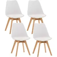 In And OutdoorMatch And OutdoorMatch Moderne stoel Iris – Wit – Beuken – Deluxe design – Rugleuning – Geschikt voor keuken en bar – Beklede zitting – Set van 4 – Kunstleer