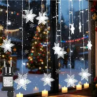 Rosikey 16 LED-sneeuwvlokken lichtketting, lichtgordijn, kerstverlichting, 96 LED's, 8 modi, geschikt voor kerst, feest, decoratie, bruiloft, tuin