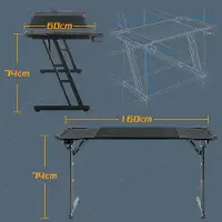 TWOLIIN Gaming Bureau met LED - 160x60x74cm. Gaming bureau, LED computerbureau met koolstofvezel oppervlak. Ergonomisch speel bureau geschikt tot 150 kg, voor slaapkamer of kantoor