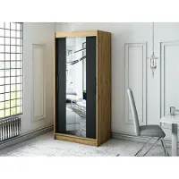 Minio Kledingkast, 100 cm, LOTO T1, mat zwart / Artisan-eikenhout