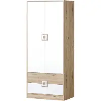 Minio , garderobekast, 80 cm breed, 2 planken, model "Nimes", licht eikenhout / wit