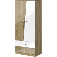 Minio , schuifdeurkast, garderobekast "Nantes" 80 cm, deuren met hoogglanzende afwerking, kleur: ambachtseik/wit