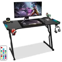 Jayseuw Gaming bureau, hoekbureau, 120x60cm, computerbureau voor gamers, kantoorbureau met headsethouder en bekerhouder. Gaming bureau voor thuis en kantoor, met LED-verlichting