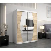 Minio Kledingkast 150 cm, model ELYPSE, wit mat / Sonoma eikenhout