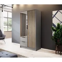 Minio Garderobe met spiegel, model NELLY 2D, afwerking: Artisan eikenhout/grijs