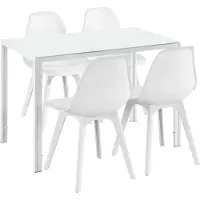 In And OutdoorMatch Binnen- en buitentafelset "Essbereich Frederic" - Eettafel van glas - met 4 witte stoelen - hoogwaardig design - stijlvolle uitstraling