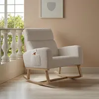 UnboxG Schommelstoel, relaxstoel, fauteuil, stoel, woonkamerfauteuil, schommelstoel. Beklede schommelstoel, geschikt tot 130 kg. Beige lounge stoel voor de woonkamer, slaapkamer of balkon