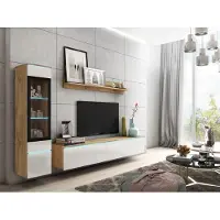 Minio , wandmeubel "VEVE I", 3-delig, met LED-verlichting, geschikt voor de woonkamer, kan zowel hangend als staand worden geplaatst, kleur: Wotan eik / wit