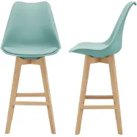 In And OutdoorMatch And Outdoor Match barkruk Marcelina - 2 stuks - Kunstleer en beukenhout - Gekussende zitting - 105 x 48 x 58 cm - Mintgroen