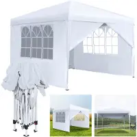 LZQ 3x3 meter opvouwbare paviljoen, paviljoen met 4 zijwanden, tuinpaviljoen, tuintent, waterdicht, UV-bescherming, partytent, inclusief tas, wit