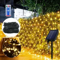 LZQ 6X4M, 480 LED-lichtgordijn, zonne-energie lichtketting, 13 lichtmodi, kerstverlichting, feestverlichting, tuinverlichting, warm wit, met zonnepaneel