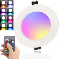 Rosikey Inbouwspots LED met afstandsbediening, 230V, 16 kleuren, dimbaar, RGBW spots, inbouw plafondlamp, ronde spots, inbouwverlichting, ultra plat, 10W, 1 stuk