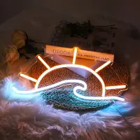 Rosikey LED Neonlamp USB, Neonbord, Nachtlampje, LED Neon Wanddecoratie, Decoratie voor gaming, kamer, feest, hotel, café, bar, cadeau (zon en golven)