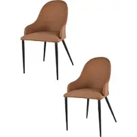 STOCK LINE Tommychairs set van 2 gestoffeerde stoelen Jessica, bekleed met lichtbruin kunstleer en voorzien van armleuningen, met matzwarte metalen poten