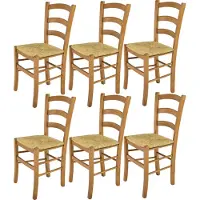 STOCK LINE t m c s Tommychairs - Set van 6 stoelen VENICE, geschikt voor keuken en eetkamer, met een stevige structuur van gelakt beukenhout in de kleur eikenhout en een zitting van stro