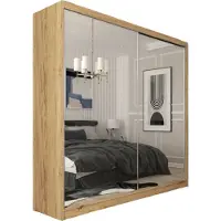 MargaretHadas24 200 cm hoge garderobekast Darix met spiegel, inclusief 2 schuifdeuren. Schuifdeurkledingkast (kleur: artisan)