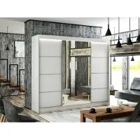 MargaretHadas24 Kledingkast Padwa 250 cm met 3 schuifdeuren (waarvan één met spiegel), kledingstang en garderobe. Levering tot in de woning (kleur: wit, met witte deuren)