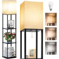 Rosikey Moderne staande lamp voor woonkamer en slaapkamer, zwart, met plank, dimbaar. Lampenkap voor staande lamp, LED-lamp met 3 kleurtemperaturen, 160 cm hoge staande lamp voor kantoor