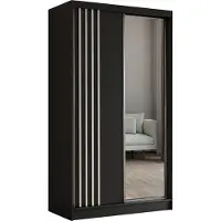 MargaretHadas24 Kledingkast Neli, 120 cm breed, met lamellen en spiegel, inclusief 2 schuifdeuren. Schuifdeurkledingkast (kleur: zwart, zwart, lamellen wit)