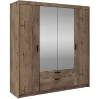 AX Living Garderobe met spiegel, kleur: Storicos eik, model: Lefkas, 4 deuren, hoogte: 176,3 cm