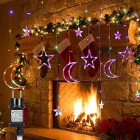 Rosikey 3M Stervormige lichtketting, gordijn, kleurrijk lichtgordijn, 124 LED sterrenlichtgordijn, 8 modi, kerstverlichting, kerst, feest, raam, binnen decoratie, licht