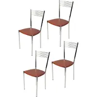 STOCK LINE t m c s Tommychairs - Set van 4 moderne stoelen ELEGANCE, geschikt voor keuken en eetkamer, met een stevig frame van verchroomd staal en een houten zitvlak in de kleur kersenhout