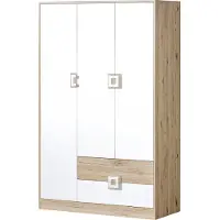 Minio , garderobekast 120 cm, 3 planken, model "Nimes", licht eikenhout / wit