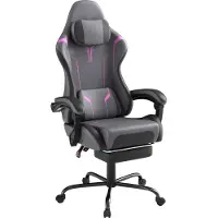 UISEBRT Gaming stoel, bureaustoel, ergonomisch, in hoogte verstelbaar, met hoofdkussen, vibratiemassage, lendensteun, voetsteun, armleuningen, veloursstof, grijs-paars