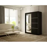 MargaretHadas24 Kledingkast Padwa, 150 cm breed, inclusief 2 schuifdeuren met spiegel, kledingstang en garderobe. Levering tot in de woning (kleur: zwart)