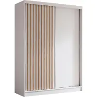 MargaretHadas24 160 cm hoge garderobekast Erika met lamellen, zonder spiegel, inclusief 2 schuifdeuren. Schuifdeurkledingkast (kleur: wit, wit, lamellen in de kleur Artisan)