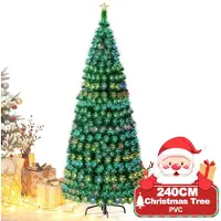 XINZI Kunstkerstboom, 240 cm met LED-verlichting - Groene PVC kerstboom, decoratieve boom, met vezeloptiek voor kleurverandering, metalen voet, kleurrijke kerstdecoratie