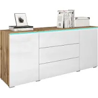 MINIO go for it MINIO, dressoir "VEVE", 150 cm, met LED-verlichting, kleur: eikenhout "Wotan" / wit glanzend