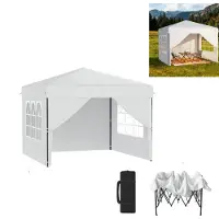 XINZI Pop-up paviljoen, 2,5 x 2,5 meter, inklapbaar, waterdicht en met UV-bescherming, snelle opbouw met één druk op de knop, 3-voudig in hoogte verstelbaar, wit (inclusief 4 zijwanden)
