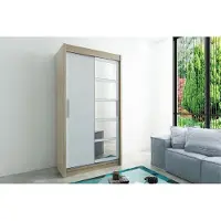Minio Kledingkast 120 cm, model ROMA, kleur Sonoma eik / wit