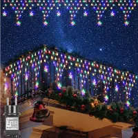 Rosikey 5x0,6 meter LED-lichtgordijn, kerst, sterren, lichtketting, raamdecoratie, kerst, kleurrijk, sterrengordijn, 8 modi, kerstverlichting, feest, tuin, decoratie