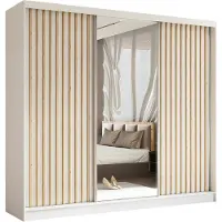 MargaretHadas24 240 cm kledingkast Erika met lamellen en spiegel, inclusief 3 schuifdeuren. Schuifdeurenkast met kledingstang. Levering tot in de woning (kleur: wit, wit, lamellen Artisan)