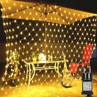 ROSNEK 2X2M LED-lichtgordijn, lichtketting met 144 LED's, 8 lichtmodi, waterdicht, kerstverlichting, feestverlichting, tuinverlichting, warm wit