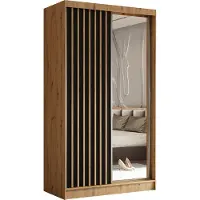 MargaretHadas24 120 cm kledingkast Erika met lamellen en spiegel, inclusief 2 schuifdeuren. Schuifdeurenkast met kledingstang en garderobe. Levering tot in de woning (kleur: Artisan, zwart, lamellen Artisan)