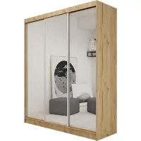 MargaretHadas24 180 cm hoge garderobekast Darix met spiegel, inclusief 3 schuifdeuren. Schuifdeurenkast (kleur: artisan)