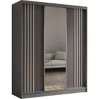 MargaretHadas24 180 cm hoge garderobekast Neli met lamellen en spiegel, inclusief 3 schuifdeuren. Schuifdeurkasten (kleur: grijs, grijs, lamellen wit)