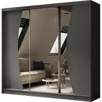 MargaretHadas24 240 cm hoge garderobekast Vex met spiegel, inclusief 3 schuifdeuren. Schuifdeurkledingkast (kleur: grafiet)
