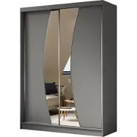 MargaretHadas24 160 cm hoge garderobekast Vex met spiegel, inclusief 2 schuifdeuren. Schuifdeurkledingkast (kleur: grafiet)