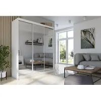 MargaretHadas24 180 cm hoge garderobekast Darix met spiegel, inclusief 3 schuifdeuren. Schuifdeurkledingkast (kleur: wit)