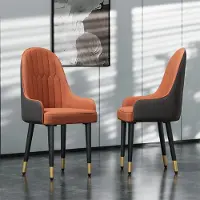 WISFOR 2-delige set eetkamerstoelen, eetstoelen, gestoffeerde stoelen met ademend lederen bekleding, oranje + grijs