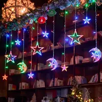 Rosikey 3M Bunt Led-lichtgordijn met sterren en maan, LED-lichtketting, werkt op batterijen, geschikt voor binnen, slaapkamer, bruiloft, feest, kerstdecoratie, lichtketting, decoratie